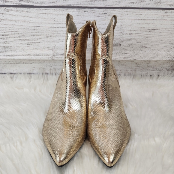 Guess Gold Mettalic Cowboy Stilleto Heeled Ankle Boot - Picture 3 of 5